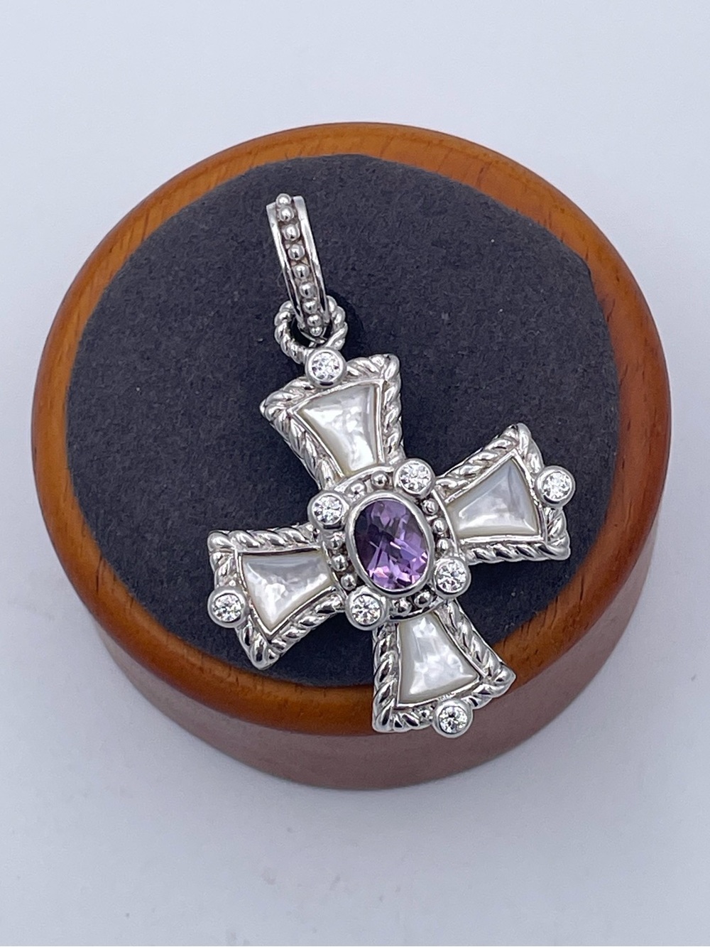 Judith Ripka Sterling Silver 925 MOP Amethyst Maltese Cross Enhancer Pendant